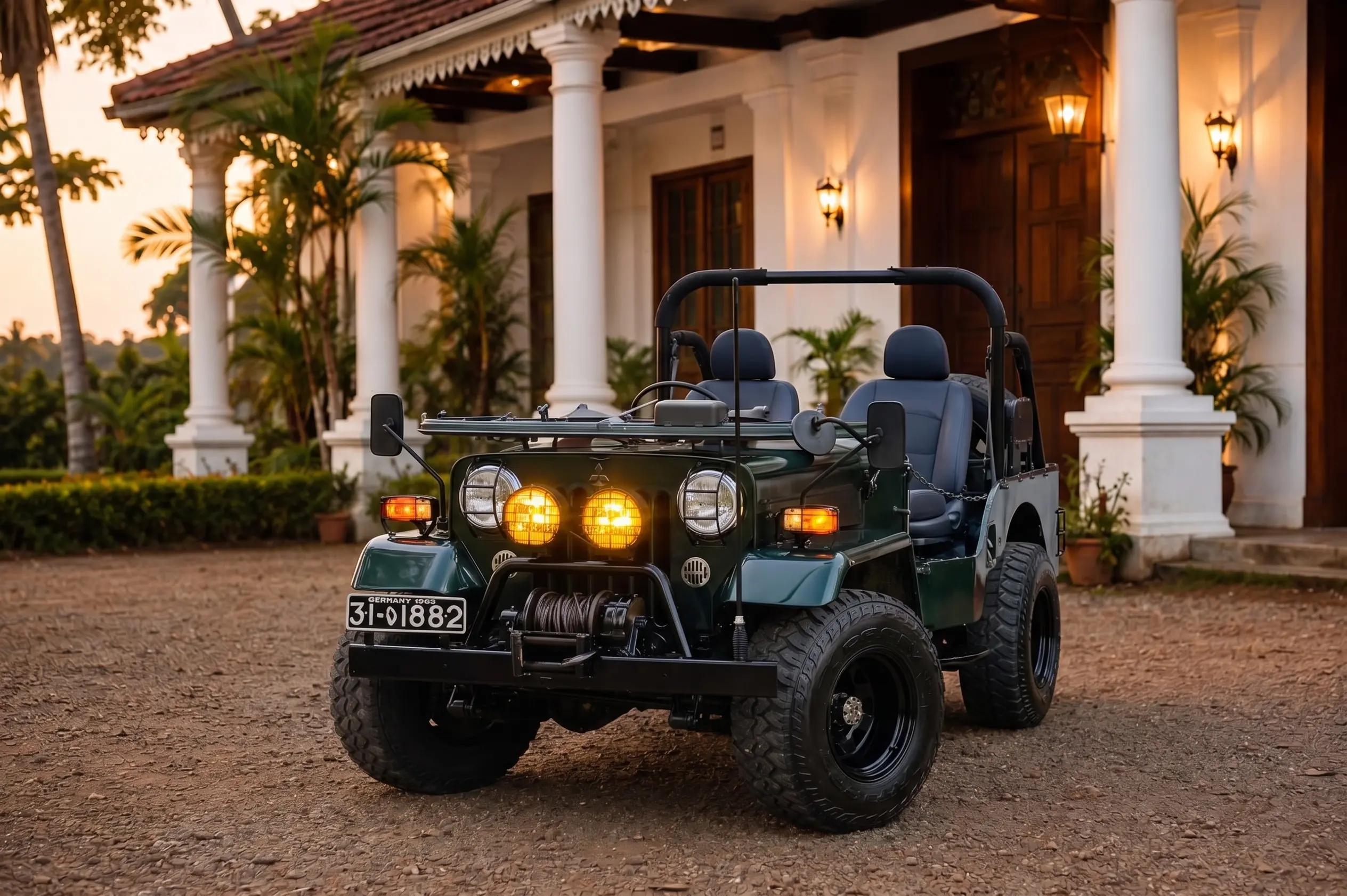 1980s Mitsubishi Safari Jeep vintage off-road rental in Sri Lanka